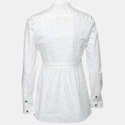 Pre Owned Burberry White Cotton Zip Front Long-Sleeve Top S 