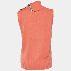 Pre Owned Burberry Orange Rib Knit Roll Neck Sleeveless Jumper XL