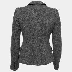 Burberry London Grey Tweed Button Front Blazer S