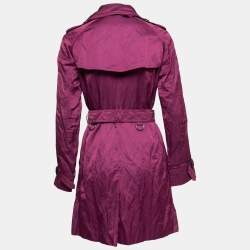 Pre Owned Burberry London Purple Satin Belted Trench Coat S