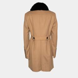 Burberry Camel Brown Wool & Cashmere Detachable Fur Collar Coat M