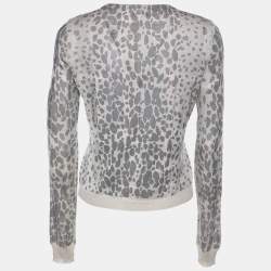 Pre Owned Burberry London Beige Animal Printed Silk Knit Button Front Cardigan XS