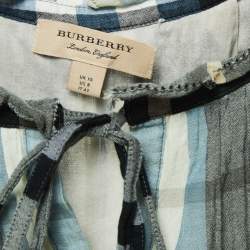 Pre Owned Burberry Green Checked Cotton Ruffle Detailed Short dress M