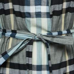 Pre Owned Burberry Green Checked Cotton Ruffle Detailed Short dress M