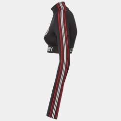 Pre Owned Burberry Black Stretch Knit Logo Patch High Neck Long Sleeve Crop Top S