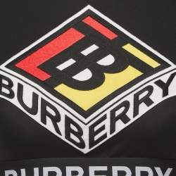 Pre Owned Burberry Black Stretch Knit Logo Patch High Neck Long Sleeve Crop Top S