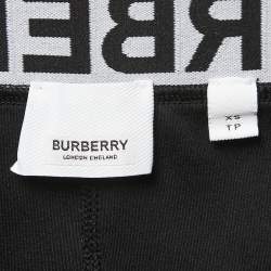 Pre Owned Burberry Black Stretch Knit Logo Detailed Waist Side Stripe Cycling Shorts XS