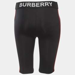 Pre Owned Burberry Black Stretch Knit Logo Detailed Waist Side Stripe Cycling Shorts XS