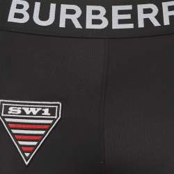 Pre Owned Burberry Black Stretch Knit Logo Detailed Waist Side Stripe Cycling Shorts XS