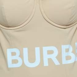 Pre Owned Burberry London Beige Horseferry Print Stretch Knit Bodycon Mini Dress M