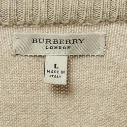 Pre Owned Burberry London Beige Merino Wool Zip-Up Sweater L