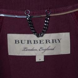 Pre Owned Burberry Burgundy Logo Embroidered Cotton Cape M