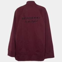 Pre Owned Burberry Burgundy Logo Embroidered Cotton Cape M