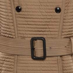Pre Owned Burberry Brown Synthetic Quilted Double Breasted Mid-Length Coat S