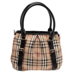 Pre Owned Burberry Brown/Beige Haymarket Check Coated Canvas and Leather Small Northfield Tote