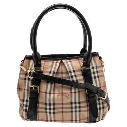 Pre Owned Burberry Brown/Beige Haymarket Check Coated Canvas and Leather Small Northfield Tote