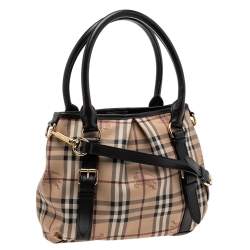 Pre Owned Burberry Brown/Beige Haymarket Check Coated Canvas and Leather Small Northfield Tote