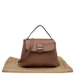 Pre Owned Burberry Brown Leather And House Check Fabric Medium Camberley Top Handle Bag