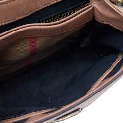 Pre Owned Burberry Brown Leather And House Check Fabric Medium Camberley Top Handle Bag