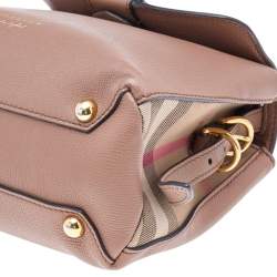 Pre Owned Burberry Brown Leather And House Check Fabric Medium Camberley Top Handle Bag