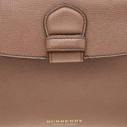 Pre Owned Burberry Brown Leather And House Check Fabric Medium Camberley Top Handle Bag