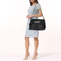 Pre Owned Burberry Black Nylon Logo Flap Diaper Bag