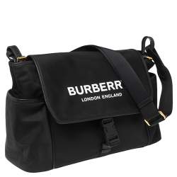 Pre Owned Burberry Black Nylon Logo Flap Diaper Bag