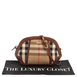Pre Owned Burberry Beige Housecheck Canvas And Leather Orchard Crossbody Bag