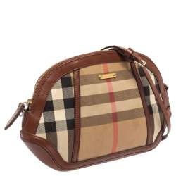 Pre Owned Burberry Beige Housecheck Canvas And Leather Orchard Crossbody Bag