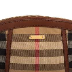 Pre Owned Burberry Beige Housecheck Canvas And Leather Orchard Crossbody Bag