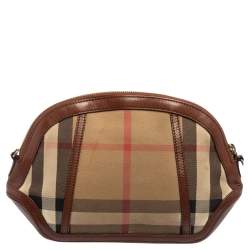 Pre Owned Burberry Beige Housecheck Canvas And Leather Orchard Crossbody Bag