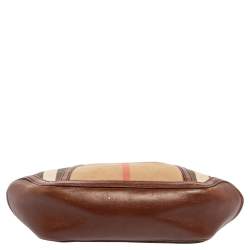 Pre Owned Burberry Beige Housecheck Canvas And Leather Orchard Crossbody Bag