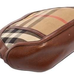 Pre Owned Burberry Beige Housecheck Canvas And Leather Orchard Crossbody Bag