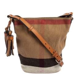 Burberry Brown Check Canvas Asby Tassel Bucket Bag - Yoogi's Closet
