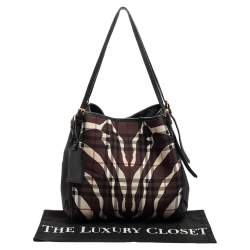 Pre Owned Burberry Black Zebra Print Haymarket Canvas and Leather Canterbury Tote