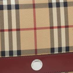 Pre Owned Burberry Beige/Rust Red Haymarket Check PVC And Leather Shoulder Bag