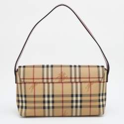 Pre Owned Burberry Beige/Rust Red Haymarket Check PVC And Leather Shoulder Bag