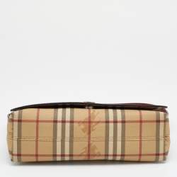 Pre Owned Burberry Beige/Rust Red Haymarket Check PVC And Leather Shoulder Bag