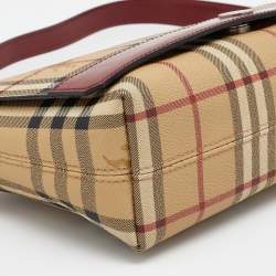 Pre Owned Burberry Beige/Rust Red Haymarket Check PVC And Leather Shoulder Bag