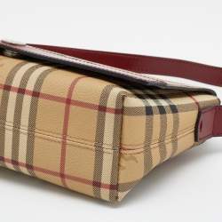 Pre Owned Burberry Beige/Rust Red Haymarket Check PVC And Leather Shoulder Bag
