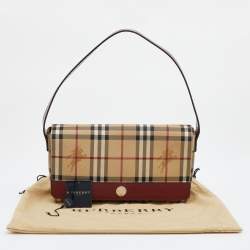 Pre Owned Burberry Beige/Rust Red Haymarket Check PVC And Leather Shoulder Bag