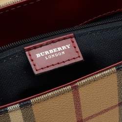 Pre Owned Burberry Beige/Rust Red Haymarket Check PVC And Leather Shoulder Bag