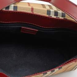 Pre Owned Burberry Beige/Rust Red Haymarket Check PVC And Leather Shoulder Bag