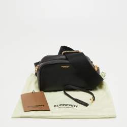 Pre Owned Burberry Black Leather Small Cube Zip Crossbody Bag