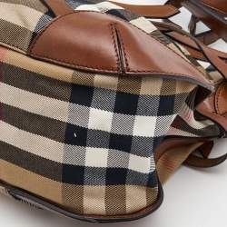 Pre Owned Burberry Brown House Check Canvas and Leather Dutton Hobo