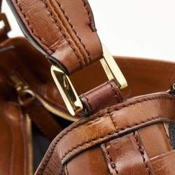 Pre Owned Burberry Brown House Check Canvas and Leather Dutton Hobo