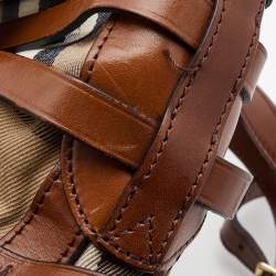 Pre Owned Burberry Brown House Check Canvas and Leather Dutton Hobo