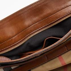 Pre Owned Burberry Brown House Check Canvas and Leather Dutton Hobo