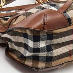 Pre Owned Burberry Brown House Check Canvas and Leather Dutton Hobo