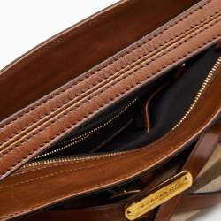 Pre Owned Burberry Brown House Check Canvas and Leather Dutton Hobo